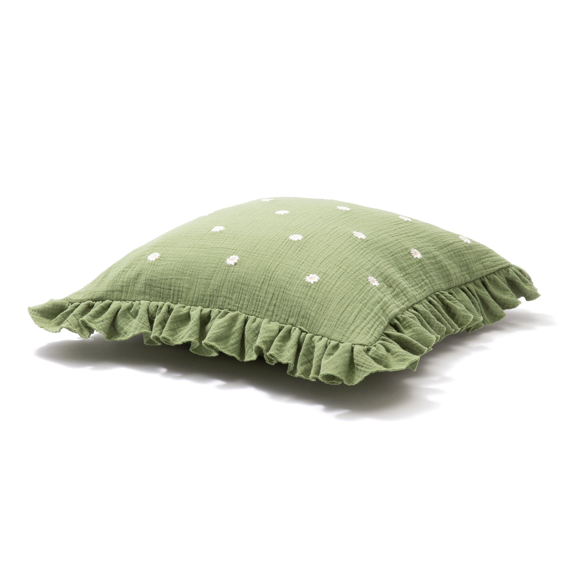 Emb Flower Frill Cushion Cover 450X450 Green