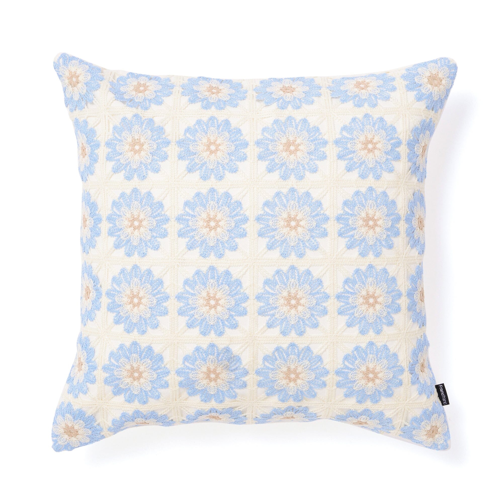 Machine Crochet Cushion Cover 450X450 White X Blue