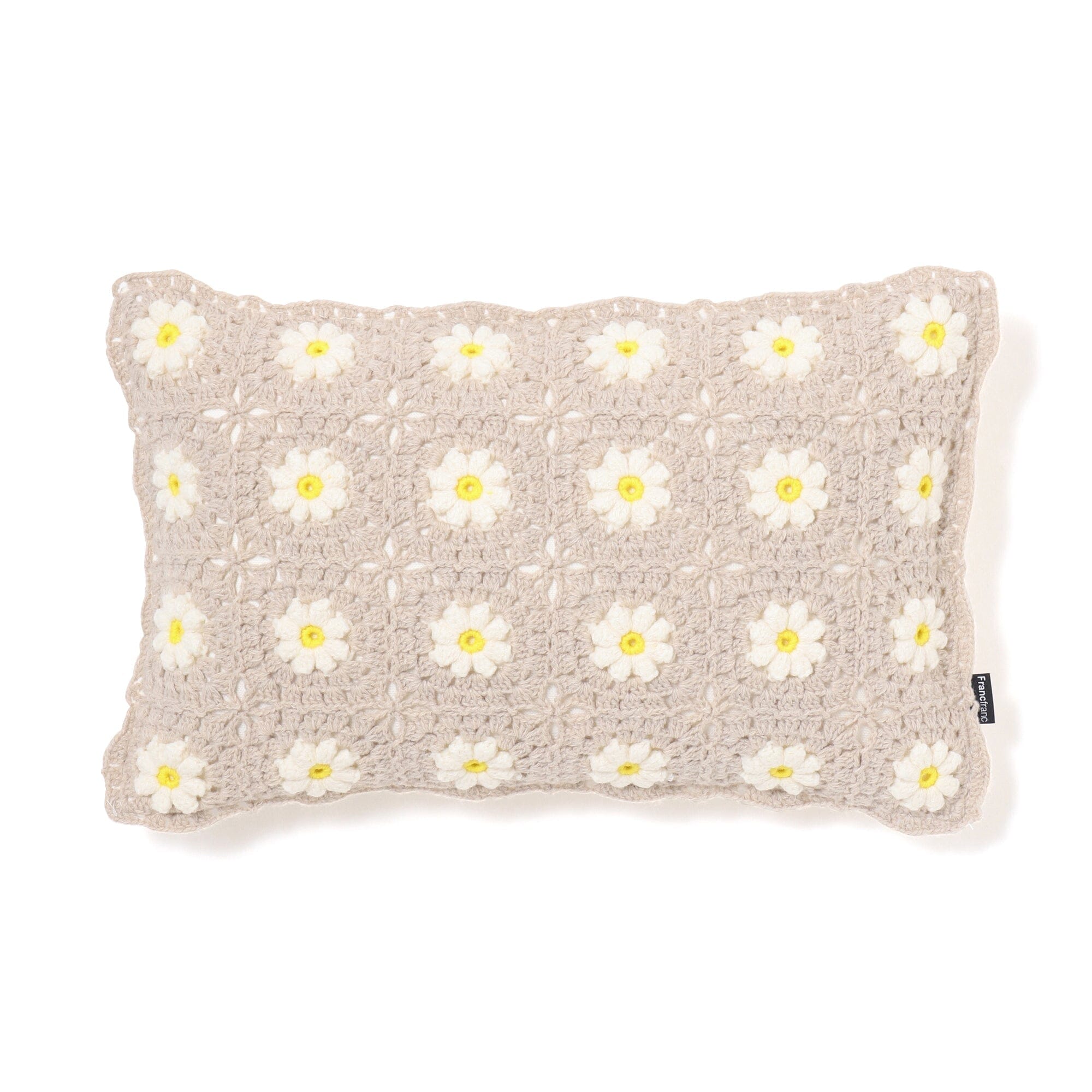 Crochet Flower Cushion Cover 400X250 Beige
