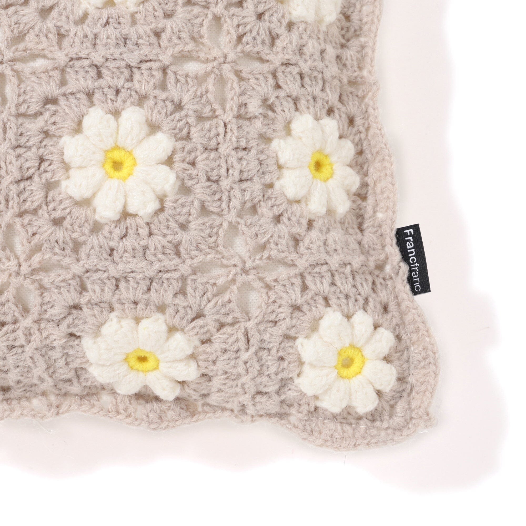 Crochet Flower Cushion Cover 400X250 Beige