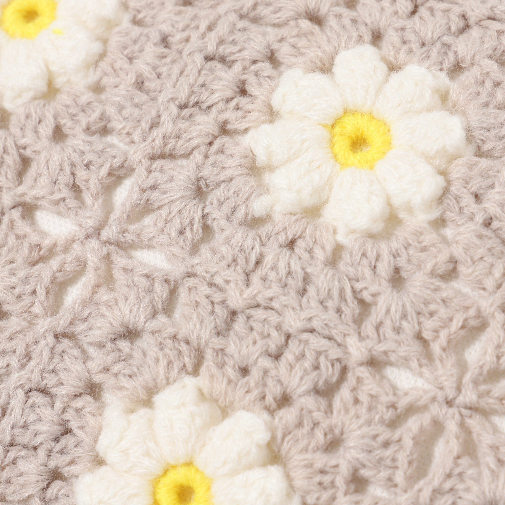 Crochet Flower Cushion Cover 400X250 Beige