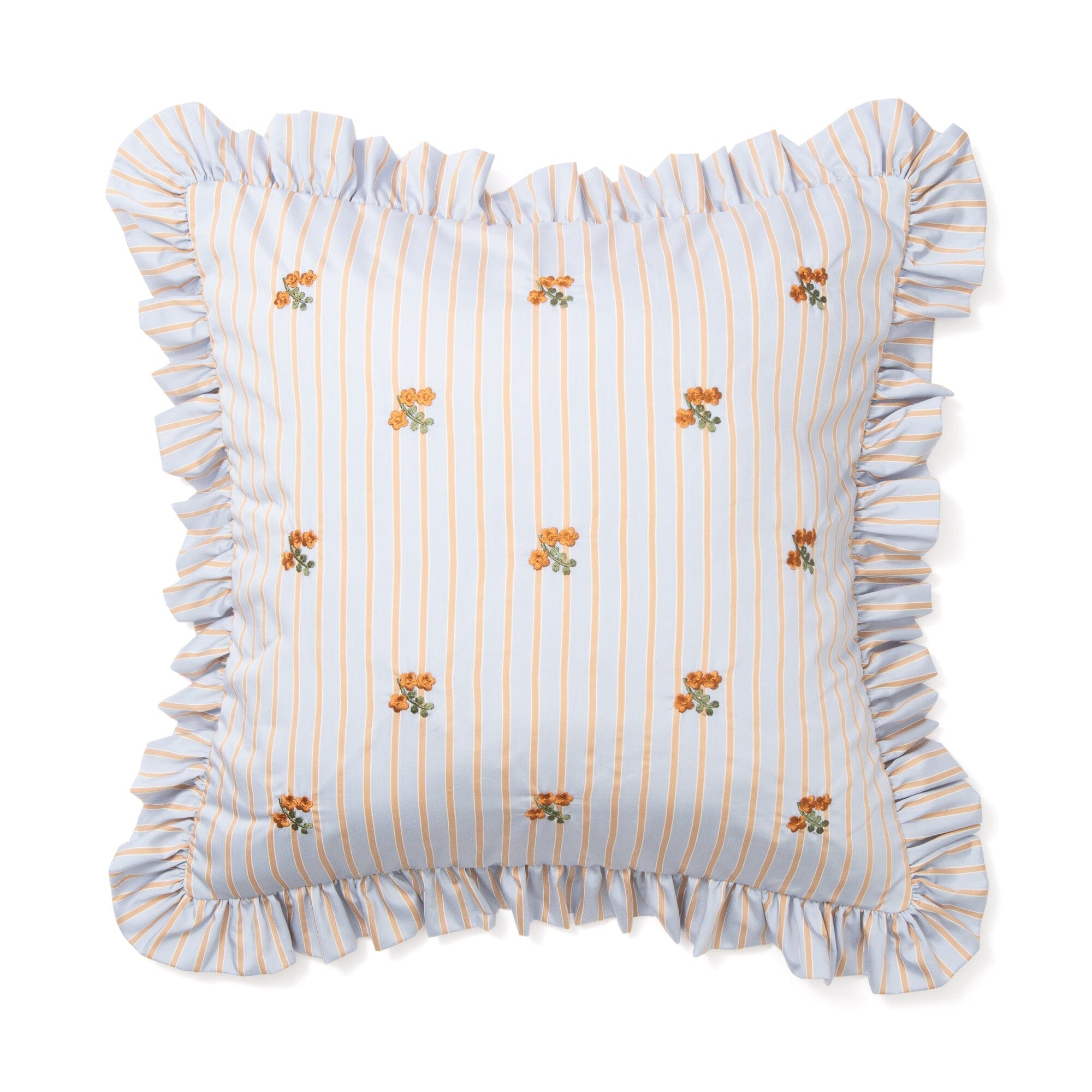 Emb Flower Frill Cushion Cover 450X450 Blue