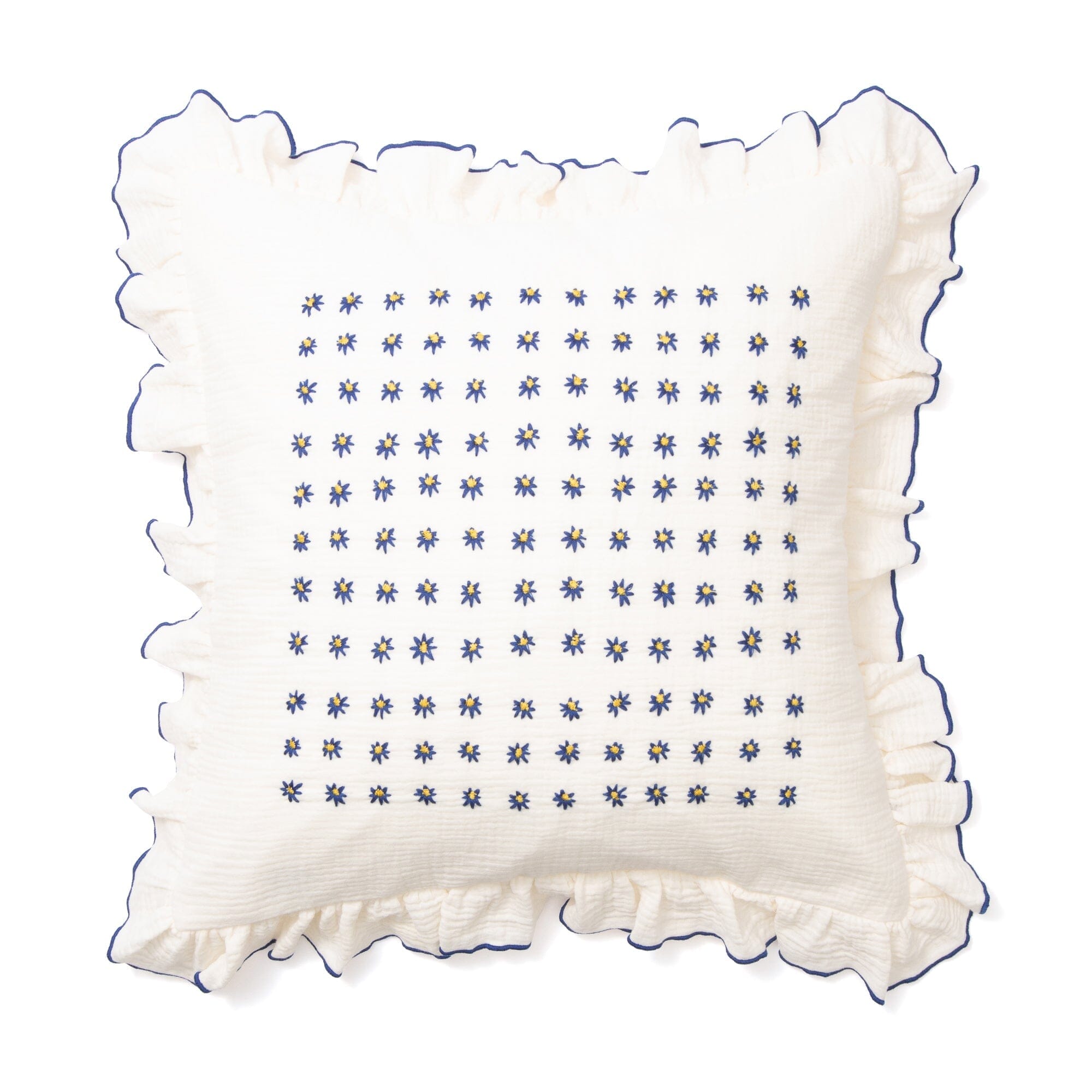Emb Flower Frill Cushion Cover 450X450 White X Blue