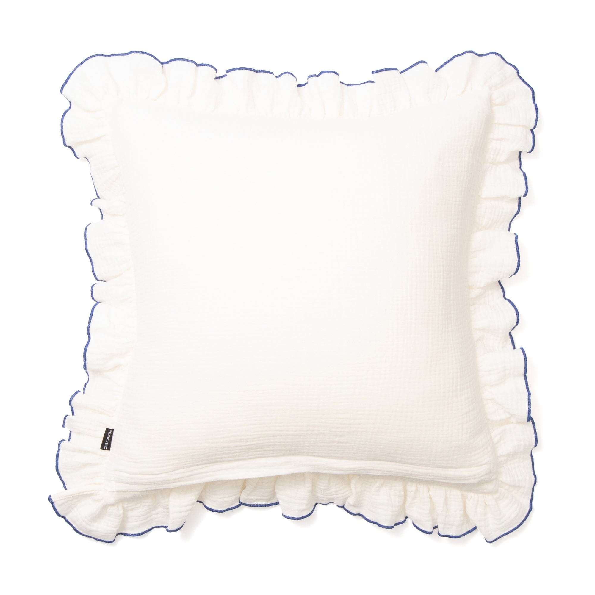 Emb Flower Frill Cushion Cover 450X450 White X Blue