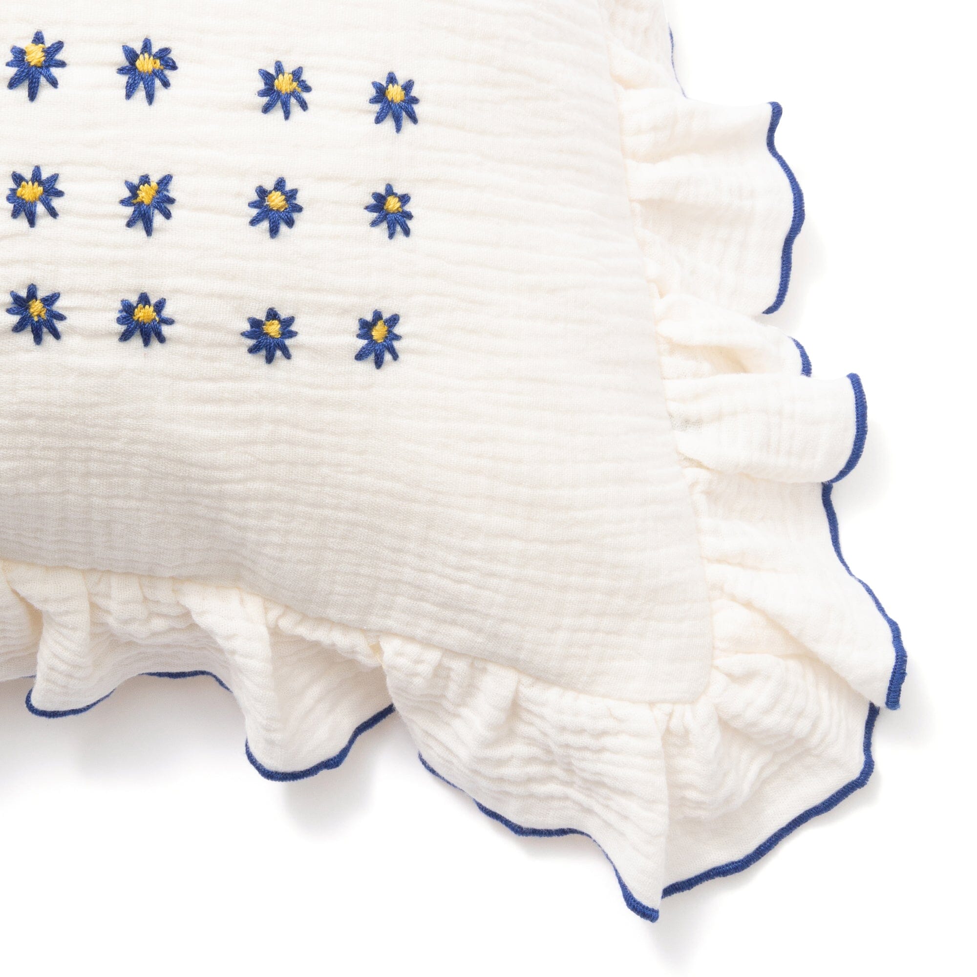 Emb Flower Frill Cushion Cover 450X450 White X Blue