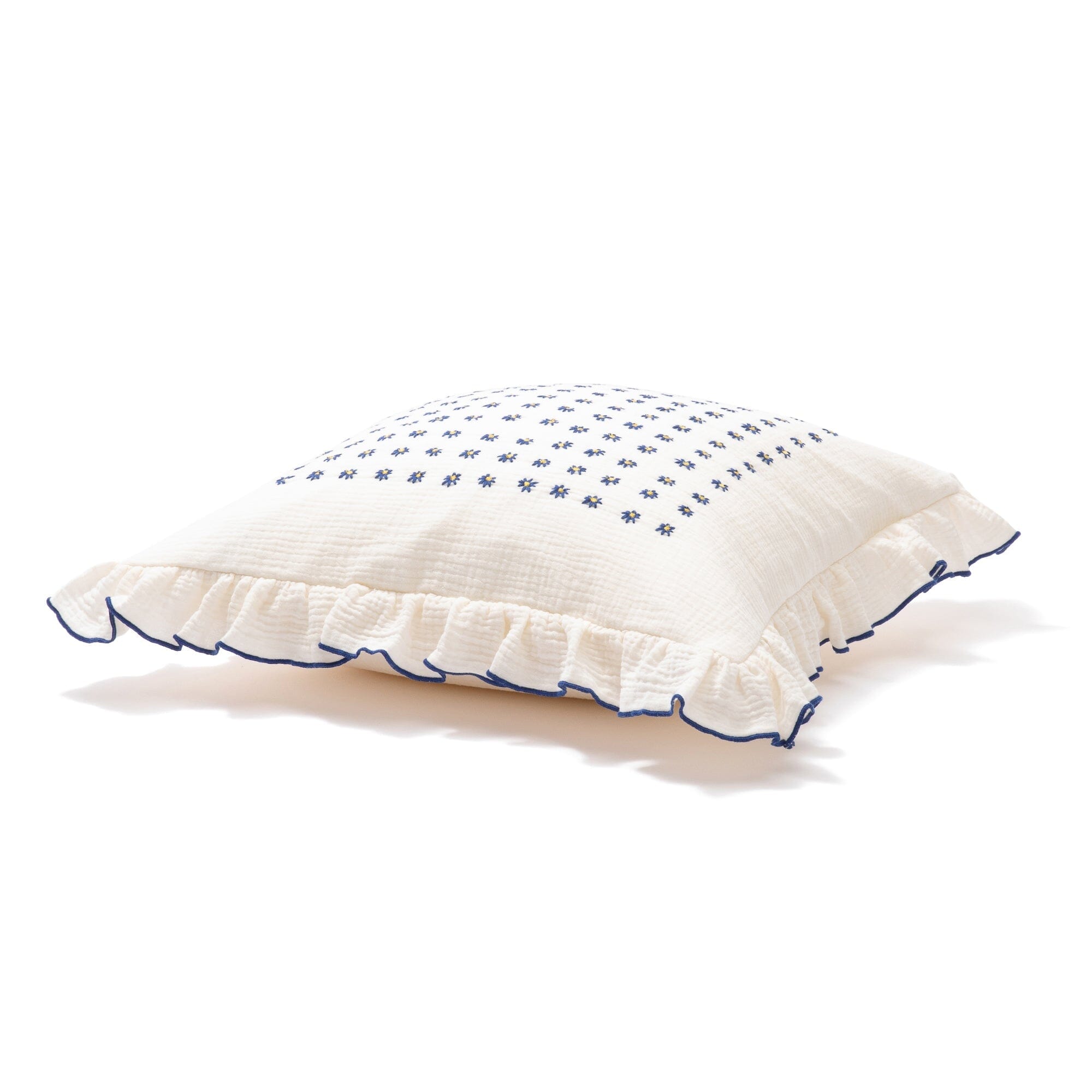 Emb Flower Frill Cushion Cover 450X450 White X Blue