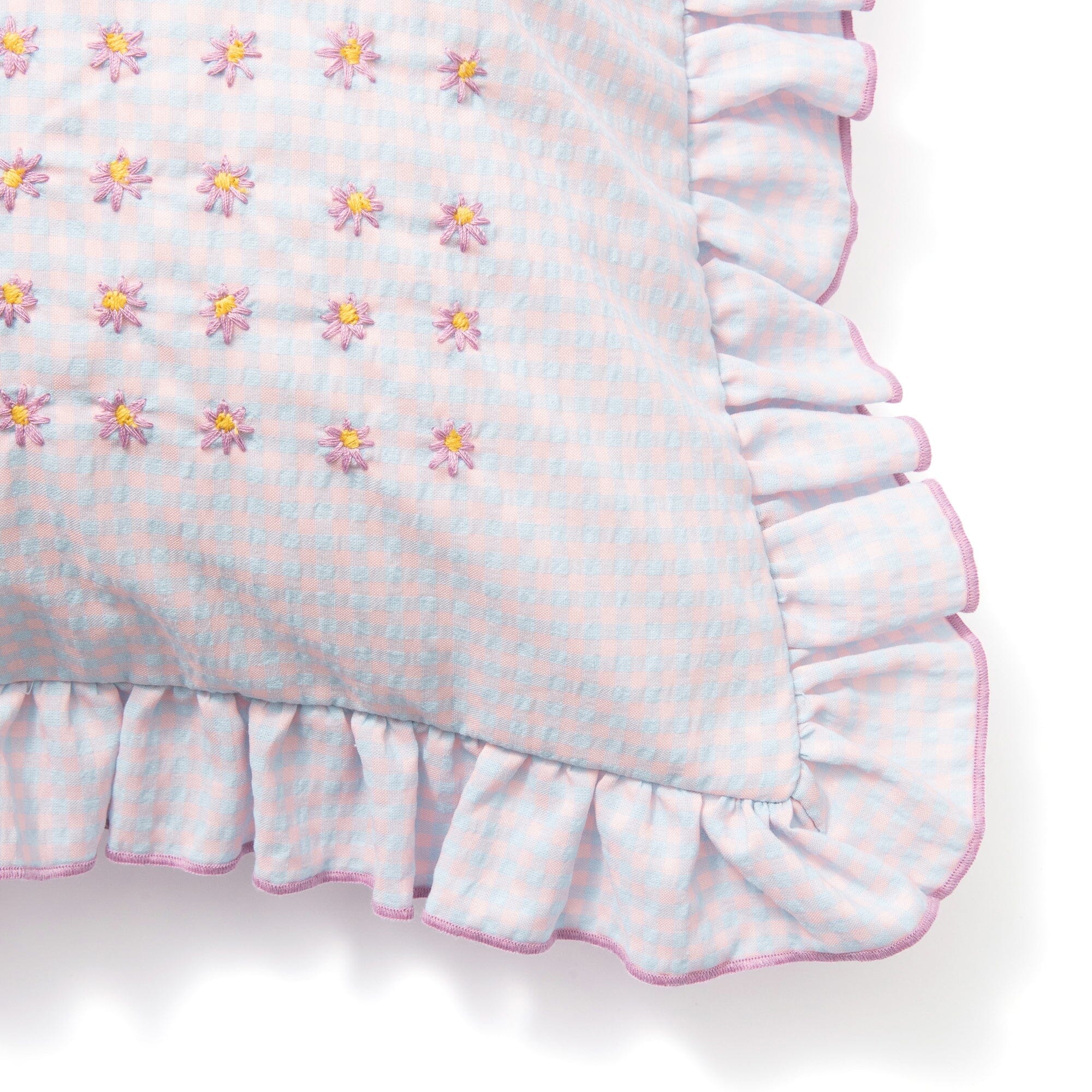 Emb Flower Frill Cushion Cover 450X450 Pink X Blue