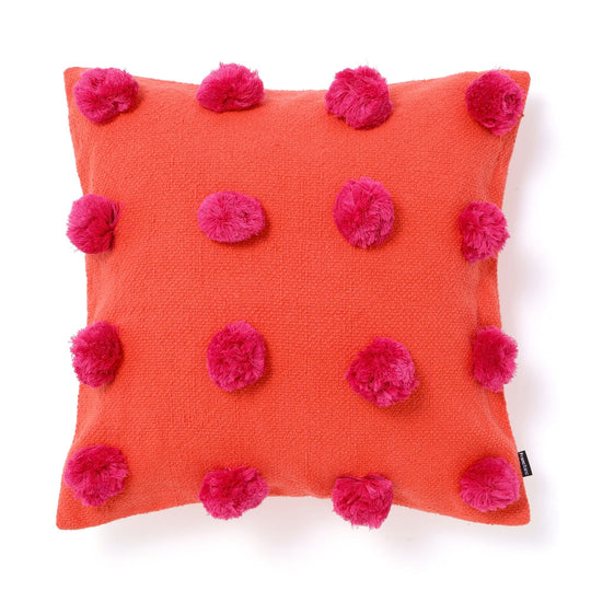 Bicolor Pom-Pom Cushion Cover 450 X 450 Orange X Purple