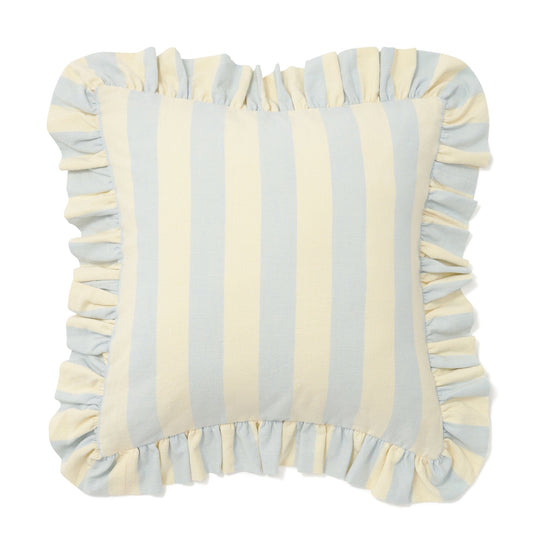 Striped Frill Cushion Cover 450 X 450 Ivory X Light Blue