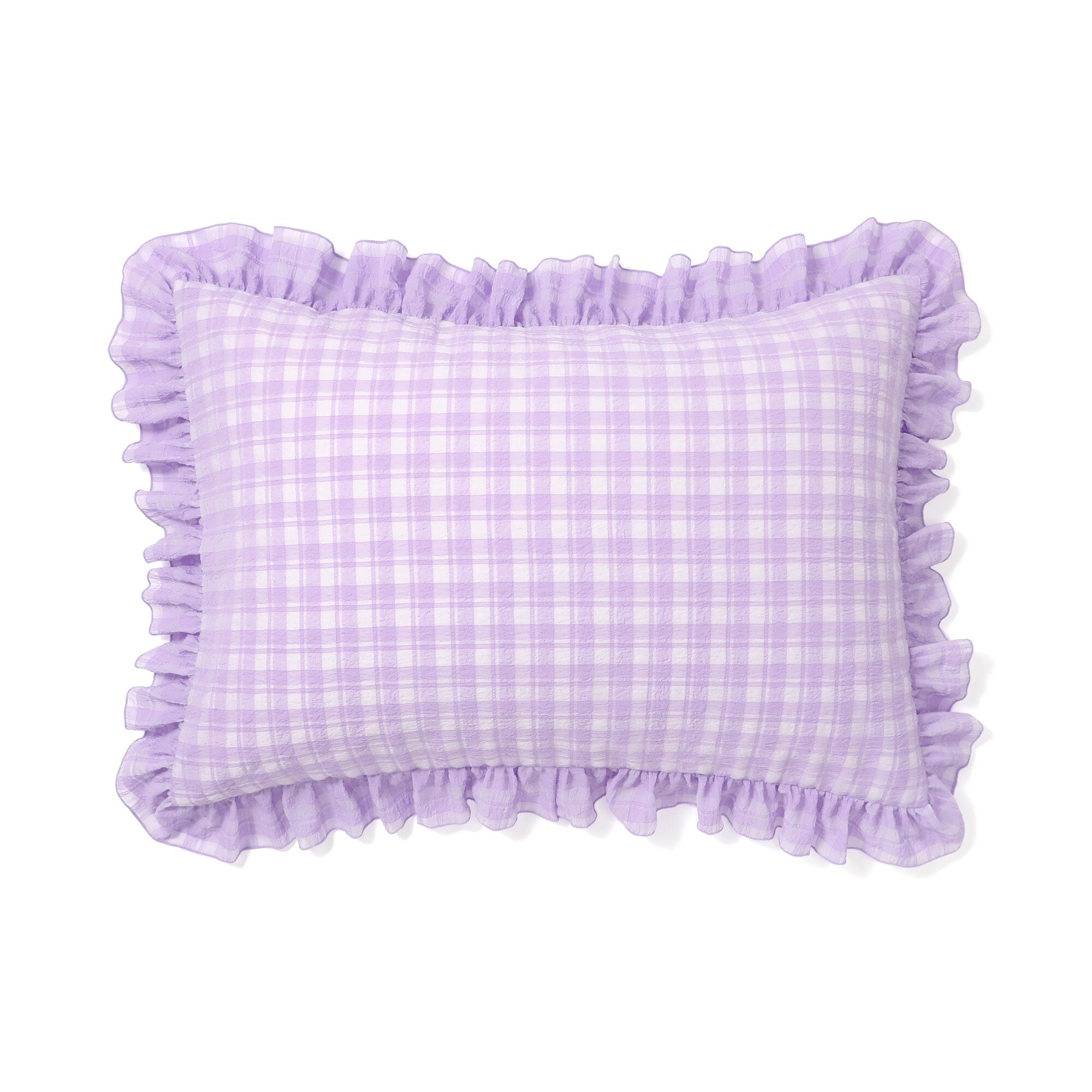 Sheer Check Ruffle Pillowcase 700 X 500 Purple