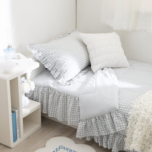 Fuwaro Cooling Pillow Cover Frill Check White X Gray