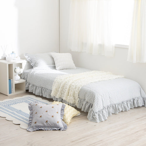 Fuwaro Cooling Pillow Cover Frill Check White X Gray