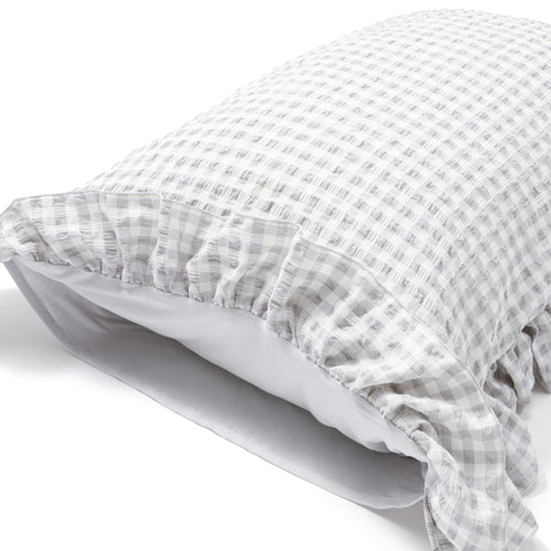 Fuwaro Cooling Pillow Cover Frill Check White X Gray