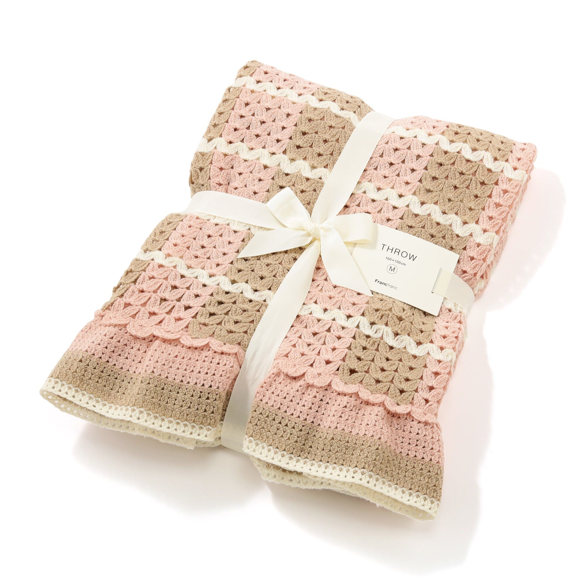Frill Crochet Throw 1300 X 1000  Pink X Beige