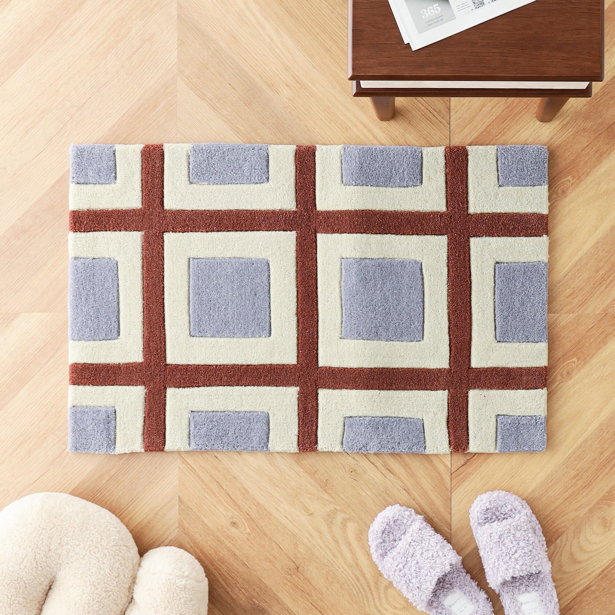 幾何圖案地毯 800X500 紫色 x 棕色