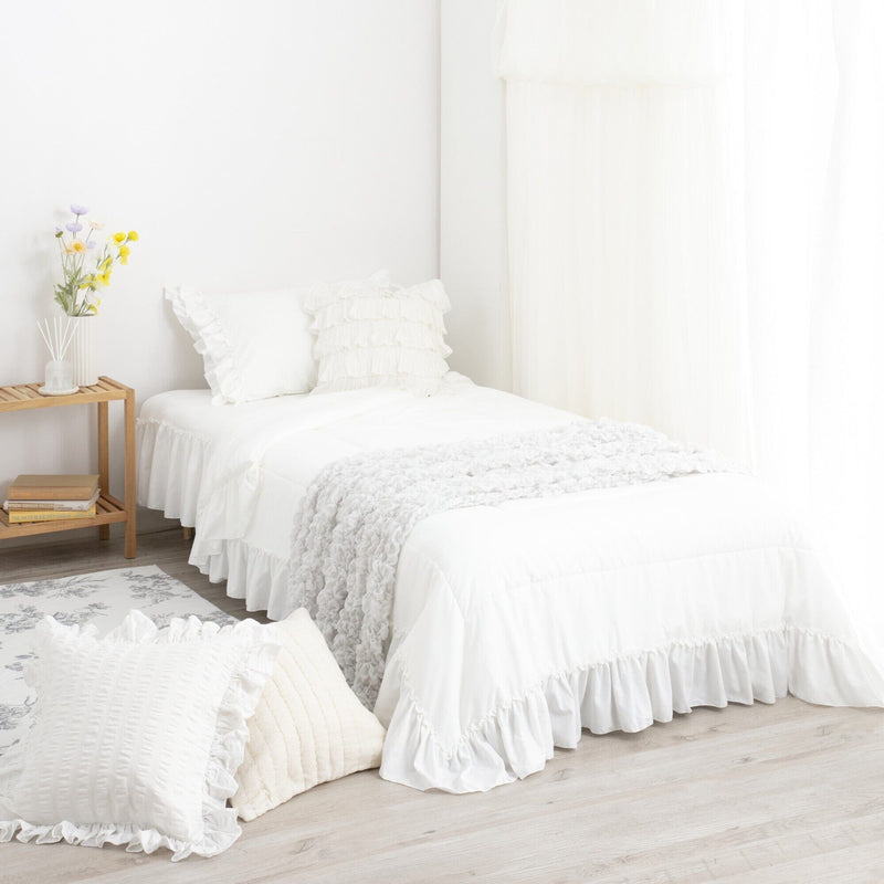 Fuwaro Cooling Comforter Ruffle Single White