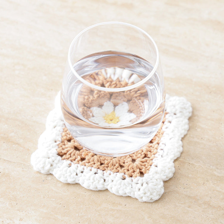 Crochet Flower Coaster Brown