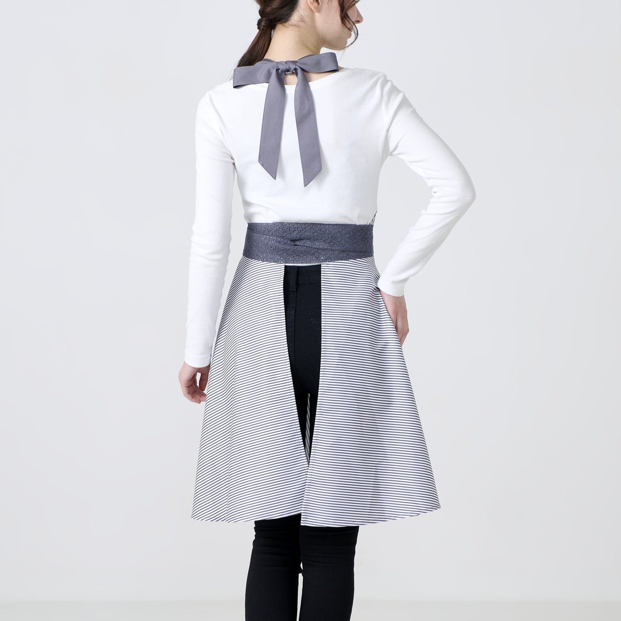 Lace Ribbon Full Apron Black