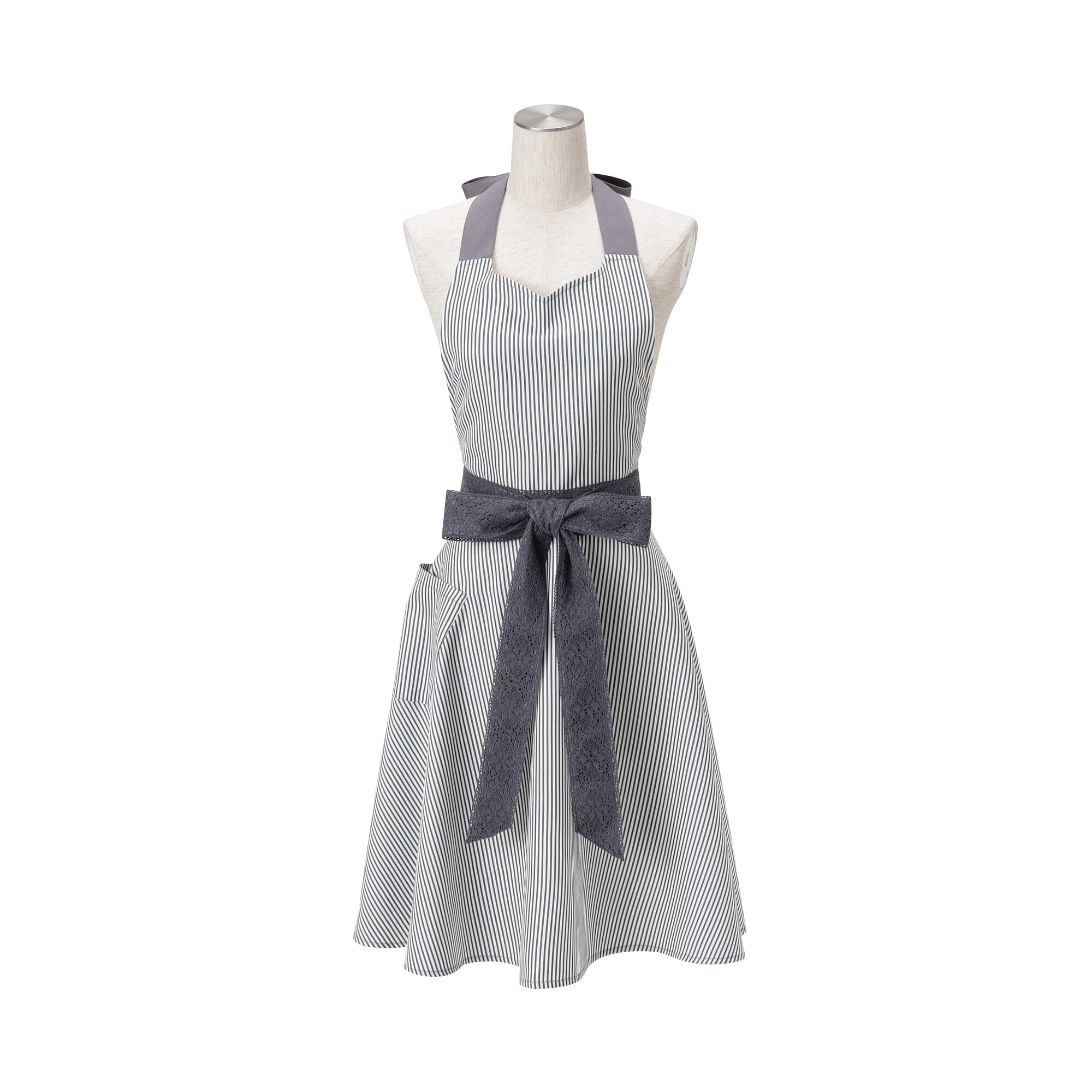 Lace Ribbon Full Apron Black
