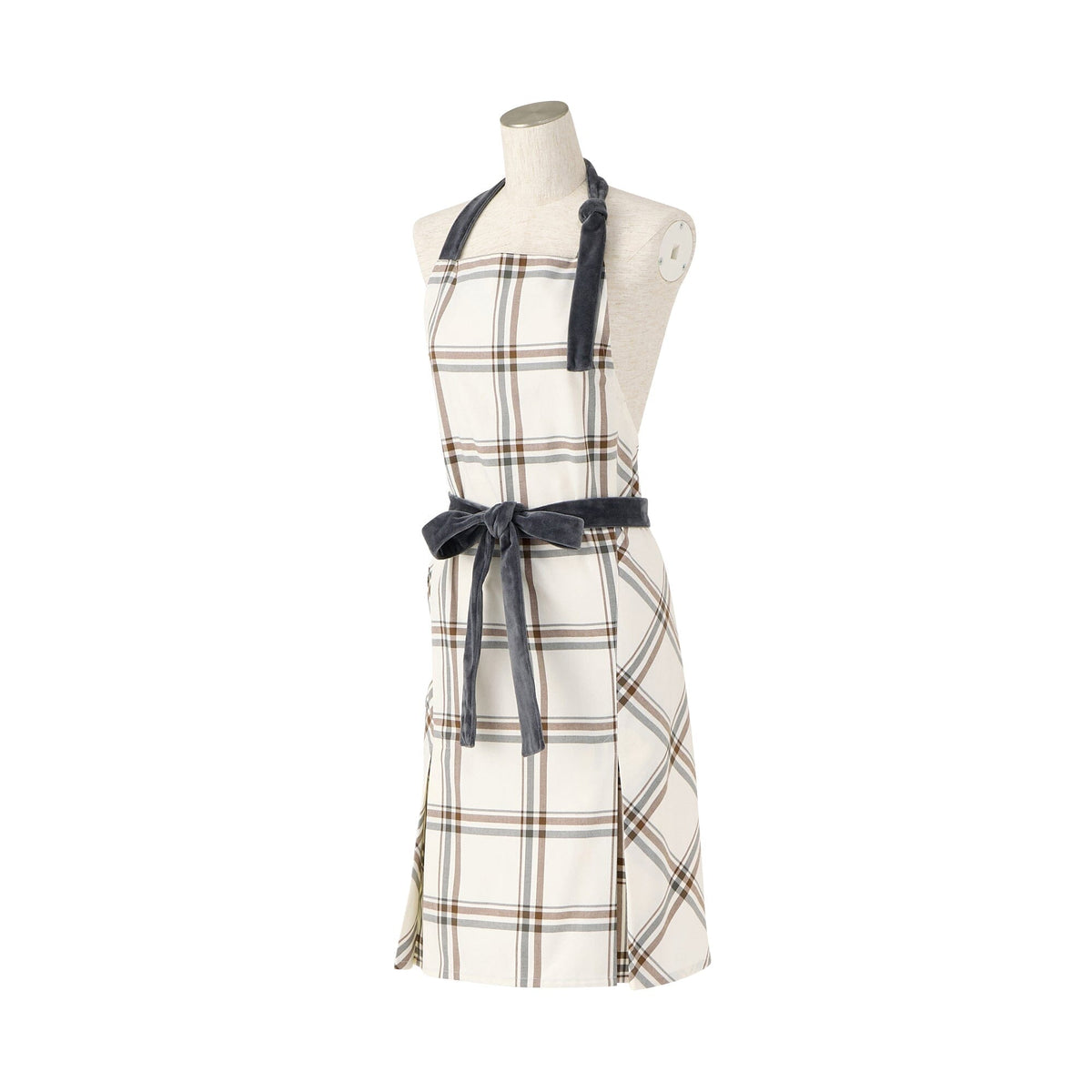 Plaid Full Apron Ivory