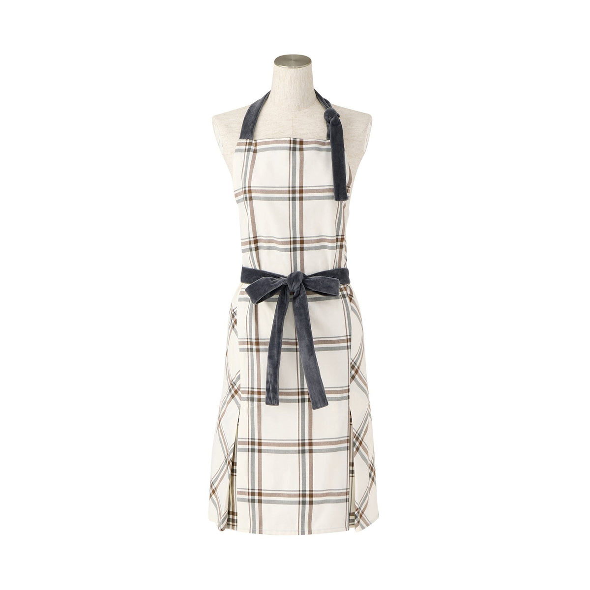 Plaid Full Apron Ivory