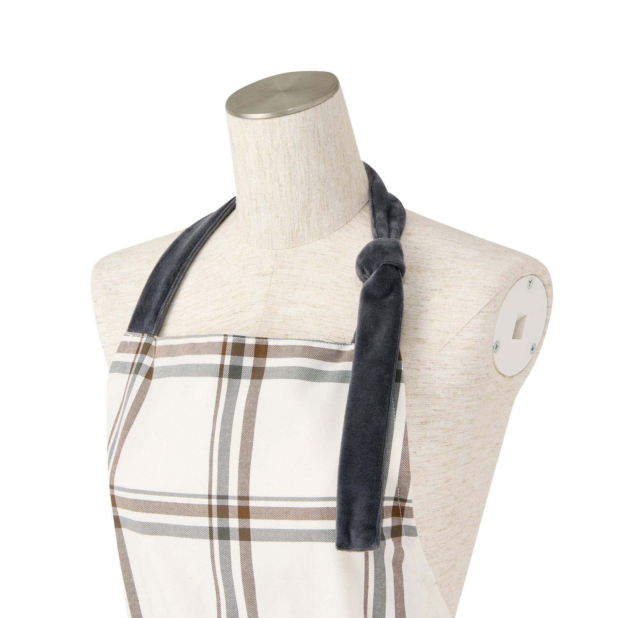 Plaid Full Apron Ivory
