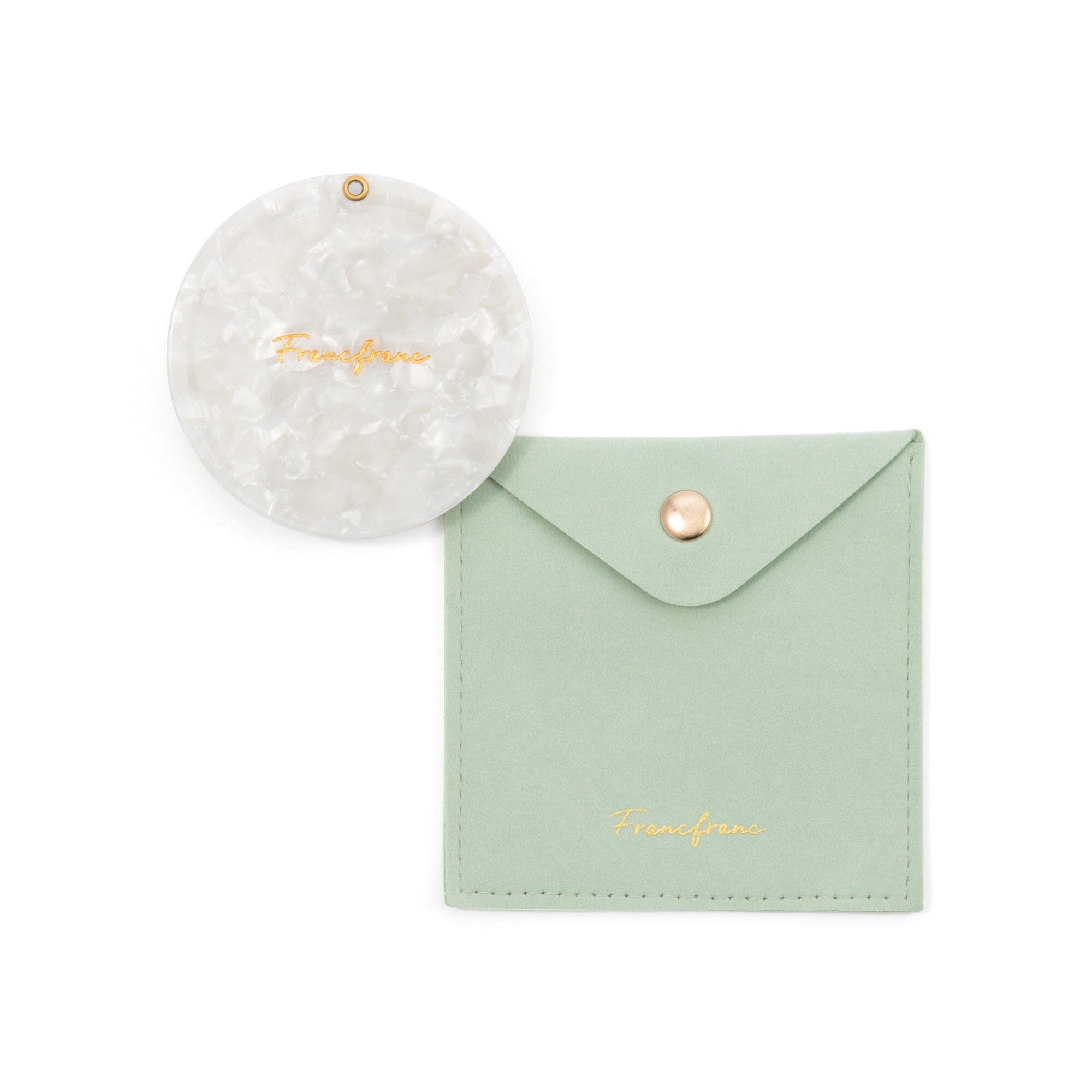 Compact Mirror With Pouch  White