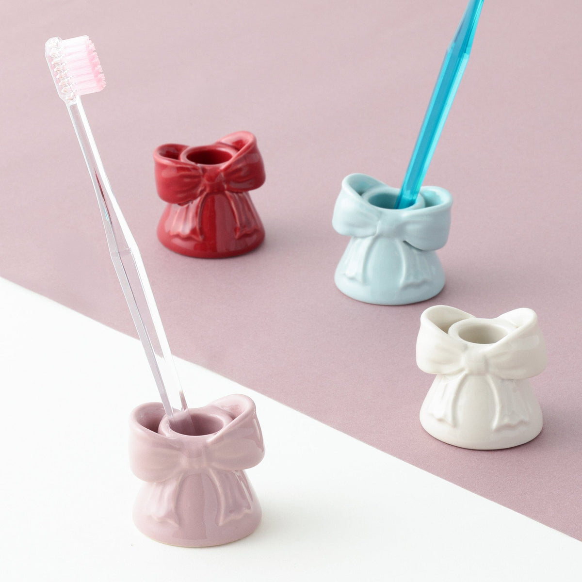 Ribbon Toothbrush Holder Pink