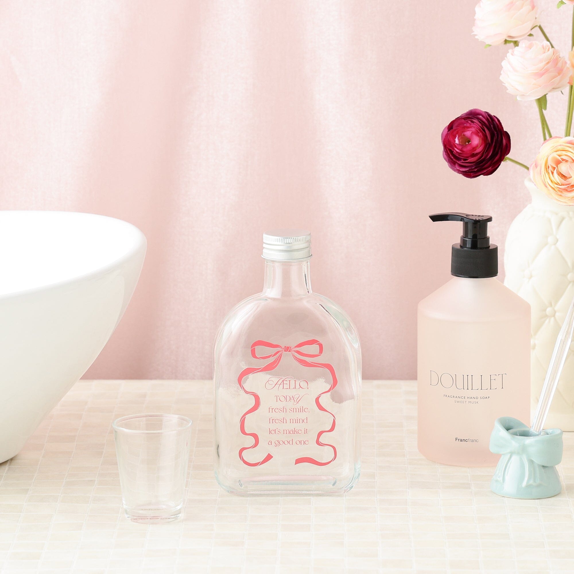 Mouthwash Bottle And Cup Pink
