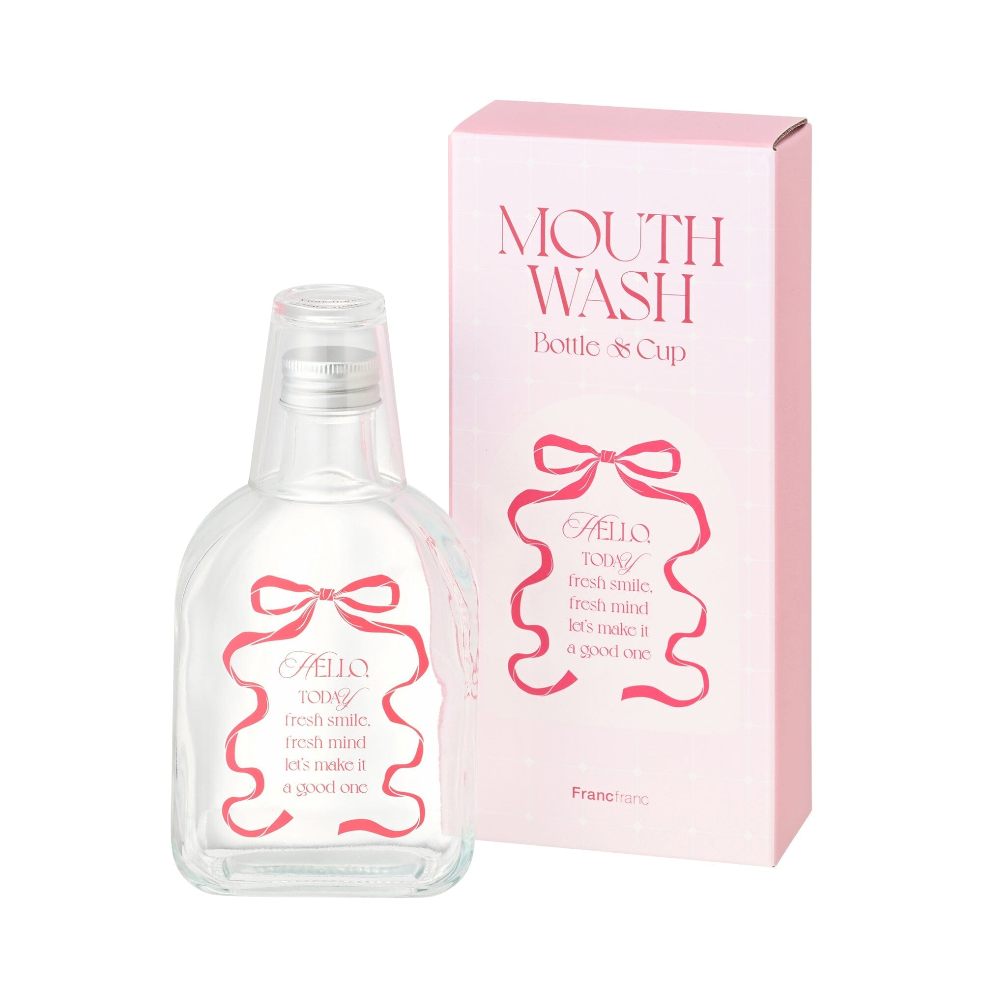Mouthwash Bottle And Cup Pink