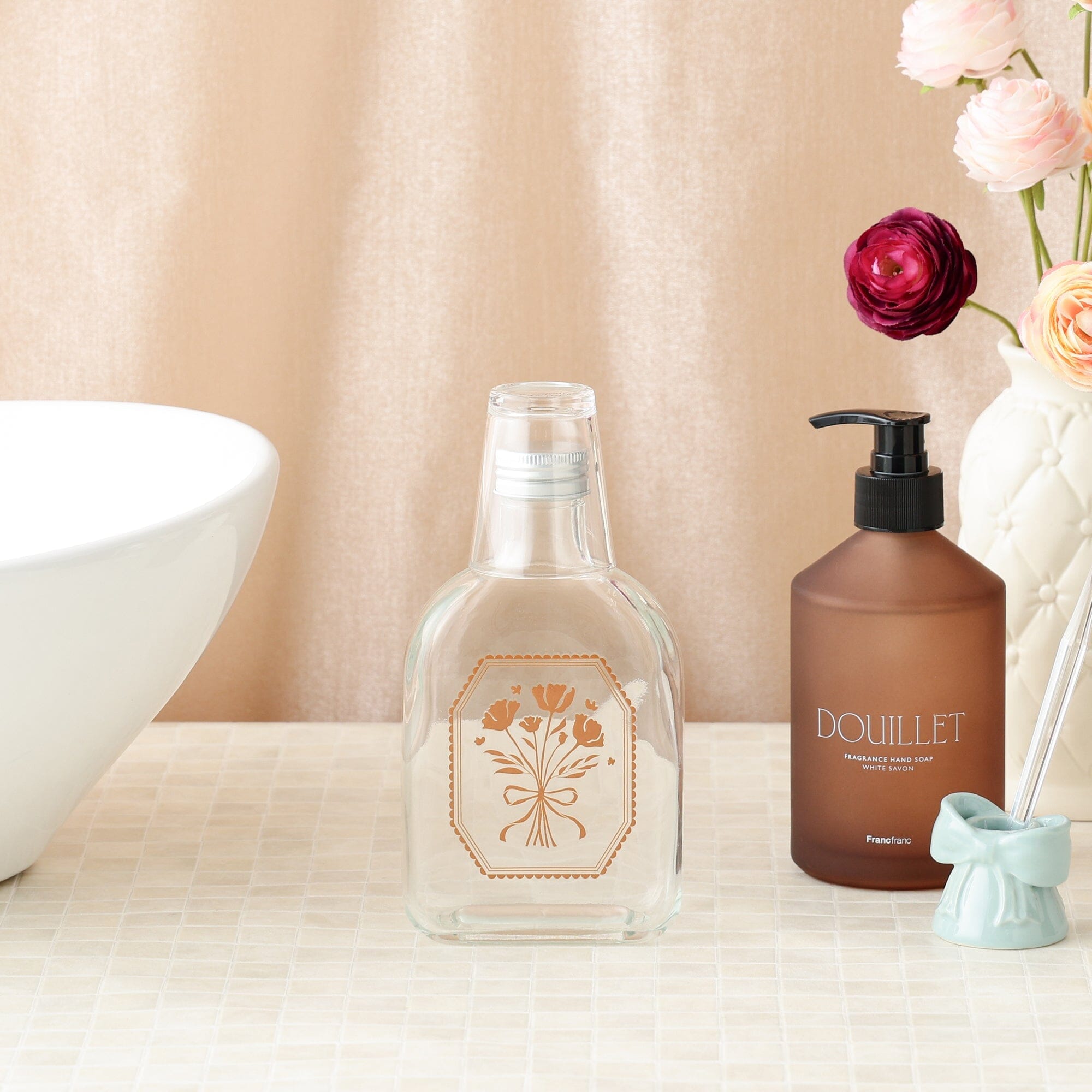 Mouthwash Bottle And Cup Brown