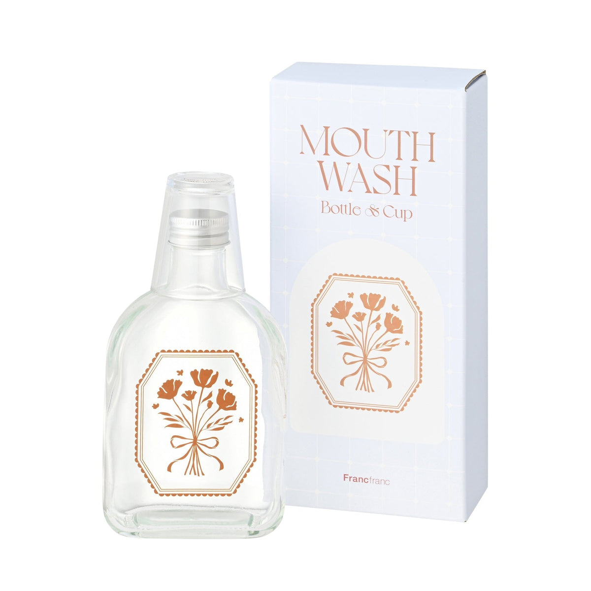 Mouthwash Bottle And Cup Brown