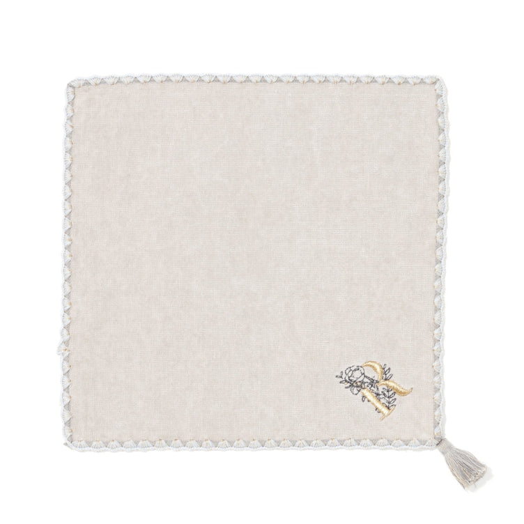 Initial Handkerchief Towel Flower R  Lighandkerchief Towel Gray