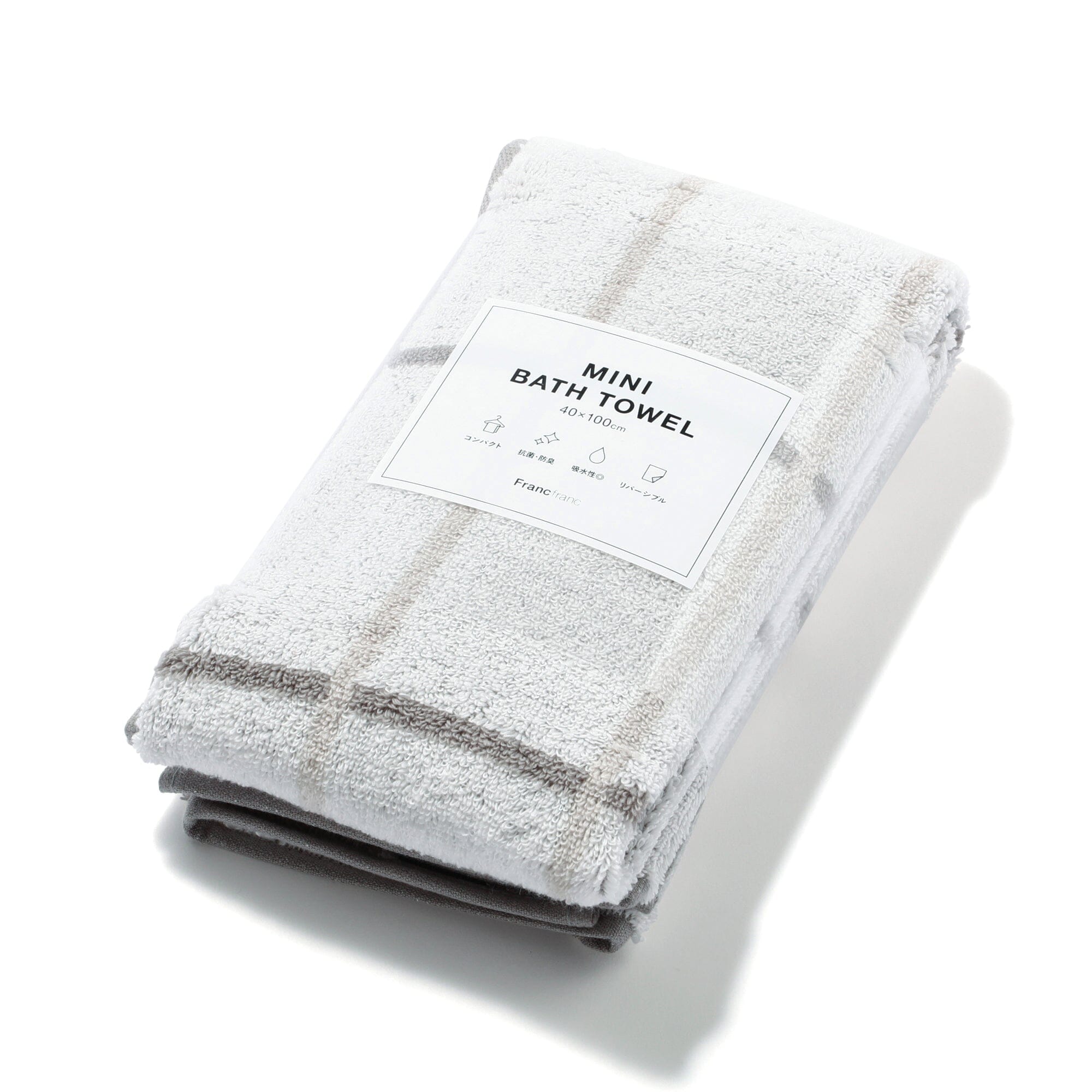 Mini Bath Towel Plaid  Light Gray