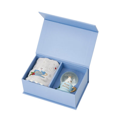 Christmas Handkerchief & Snow Globe Set Tree Light Blue