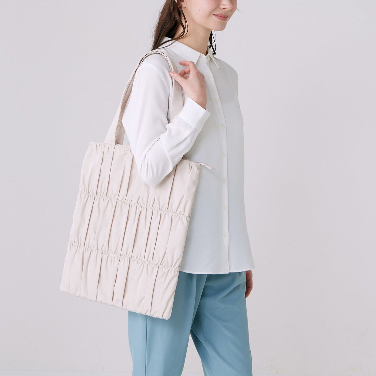 Gathered PC Tote Bag Light Pink