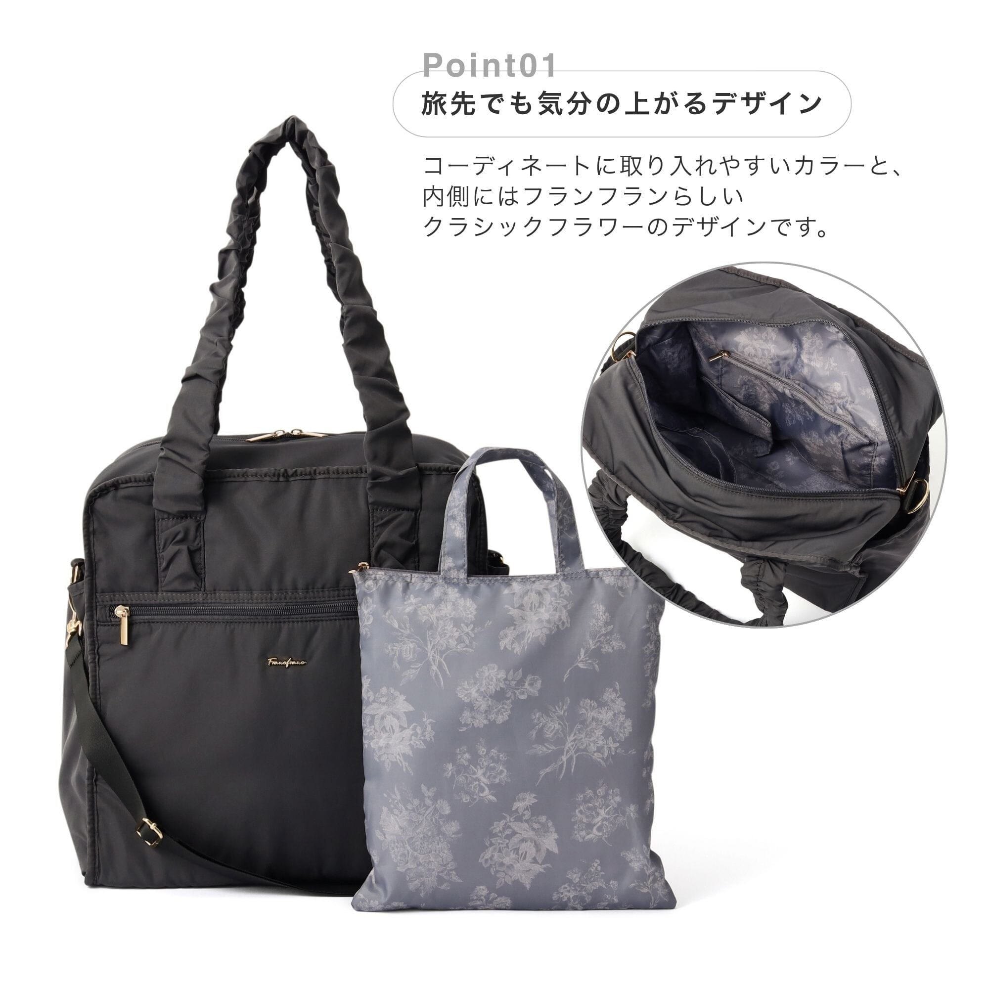 Classic Flower Travel Bag S Dark Gray