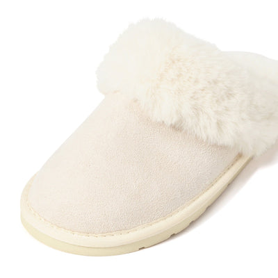 Suede Eco Fur Room Shoes Ivory
