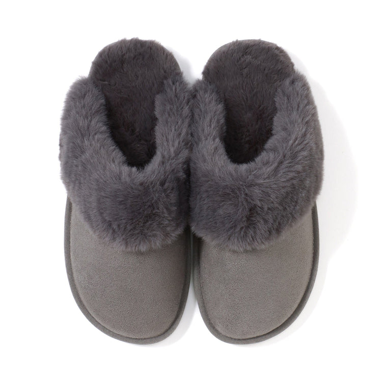 Suede Eco Fur Room Shoes Gray