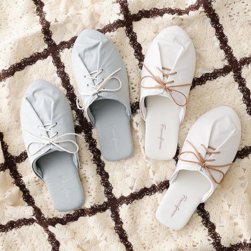Satin Laceup Room Shoes Ivory