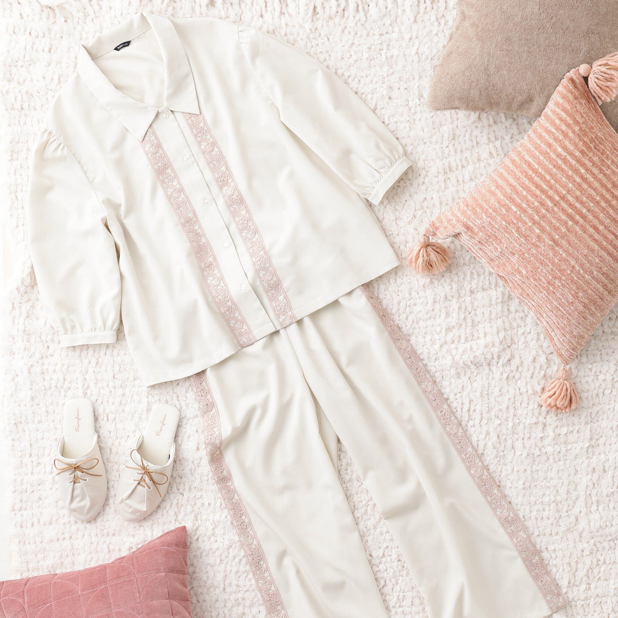 Satin Laceup Room Shoes Ivory