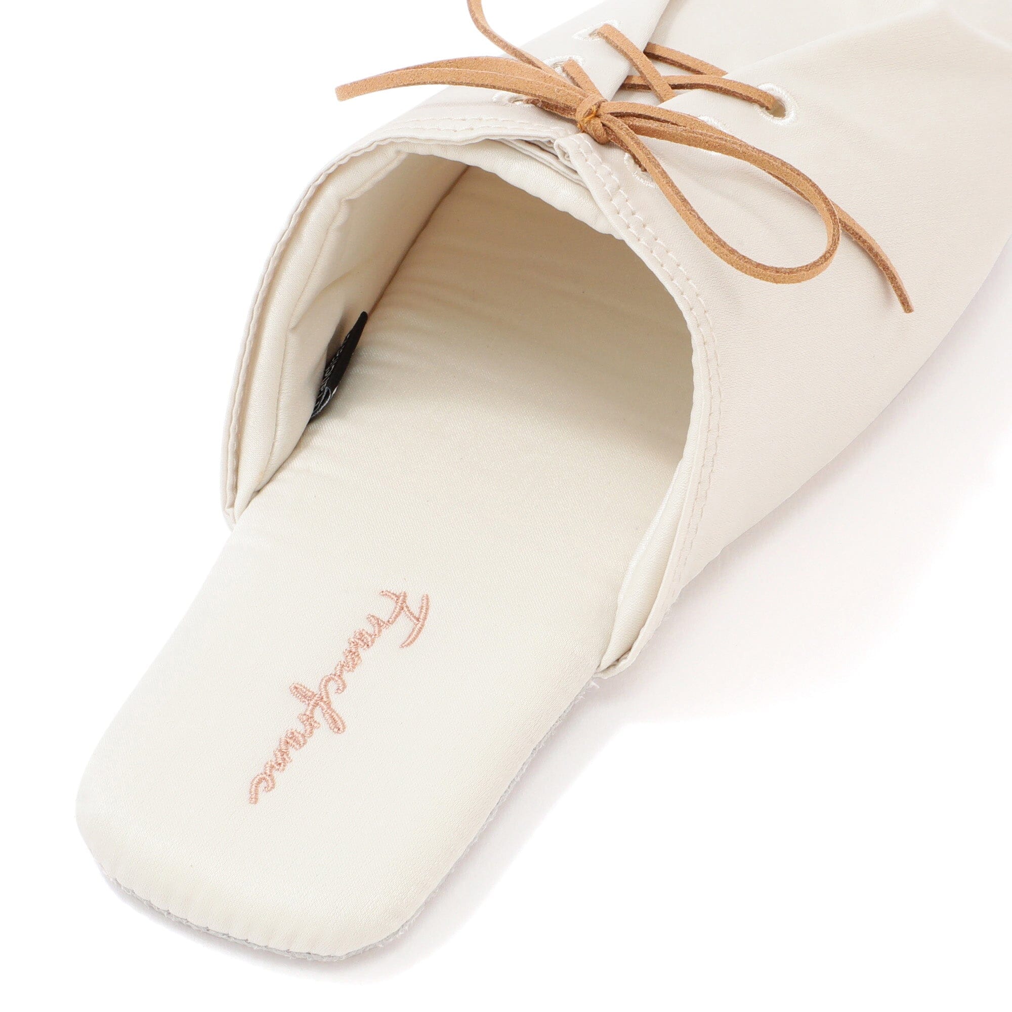 Satin Laceup Room Shoes Ivory