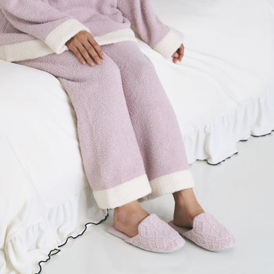 Cable Knit Room Shoes Light Pink