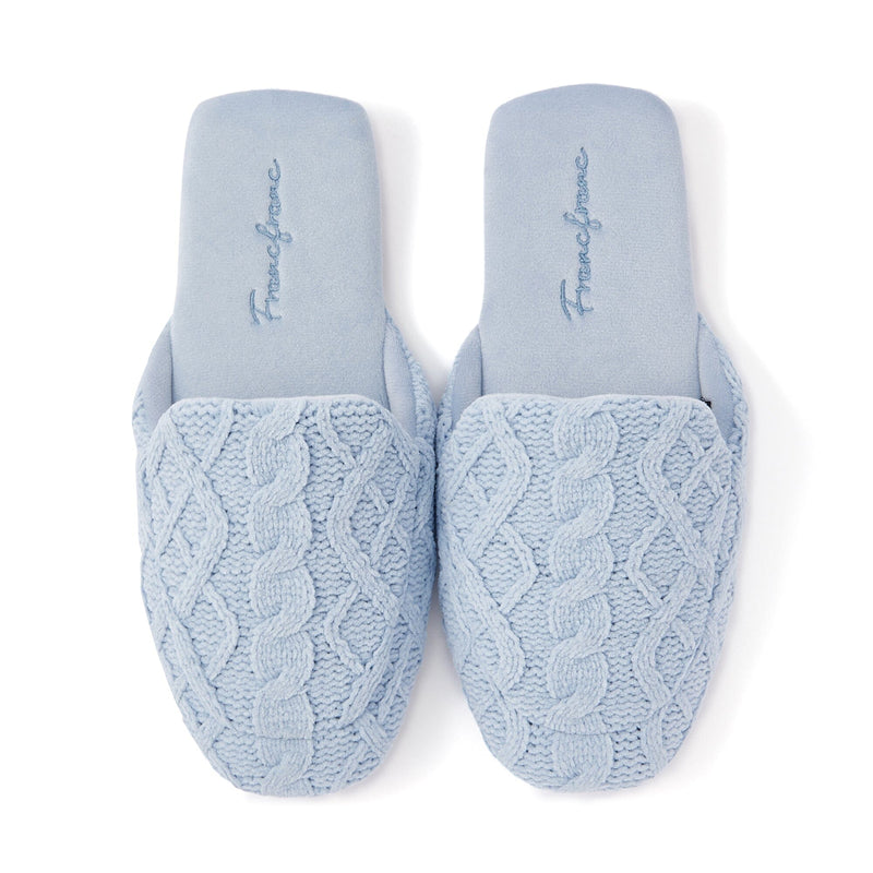 Cable Knit Room Shoes Light Blue
