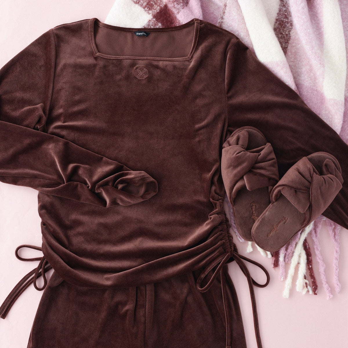 Smooth Velour Room Shoes Brown