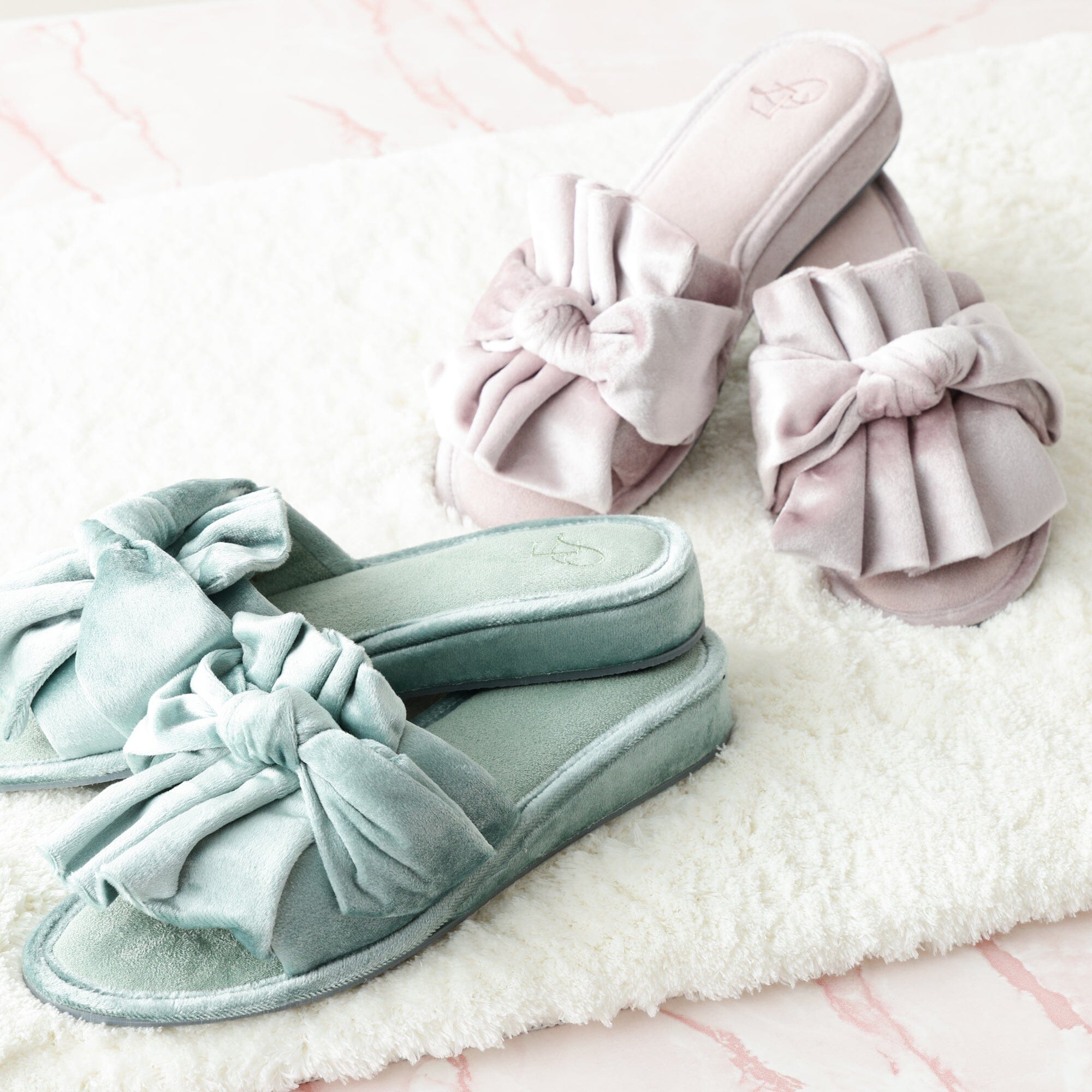 Velour Ribbon Room Shoes Mint