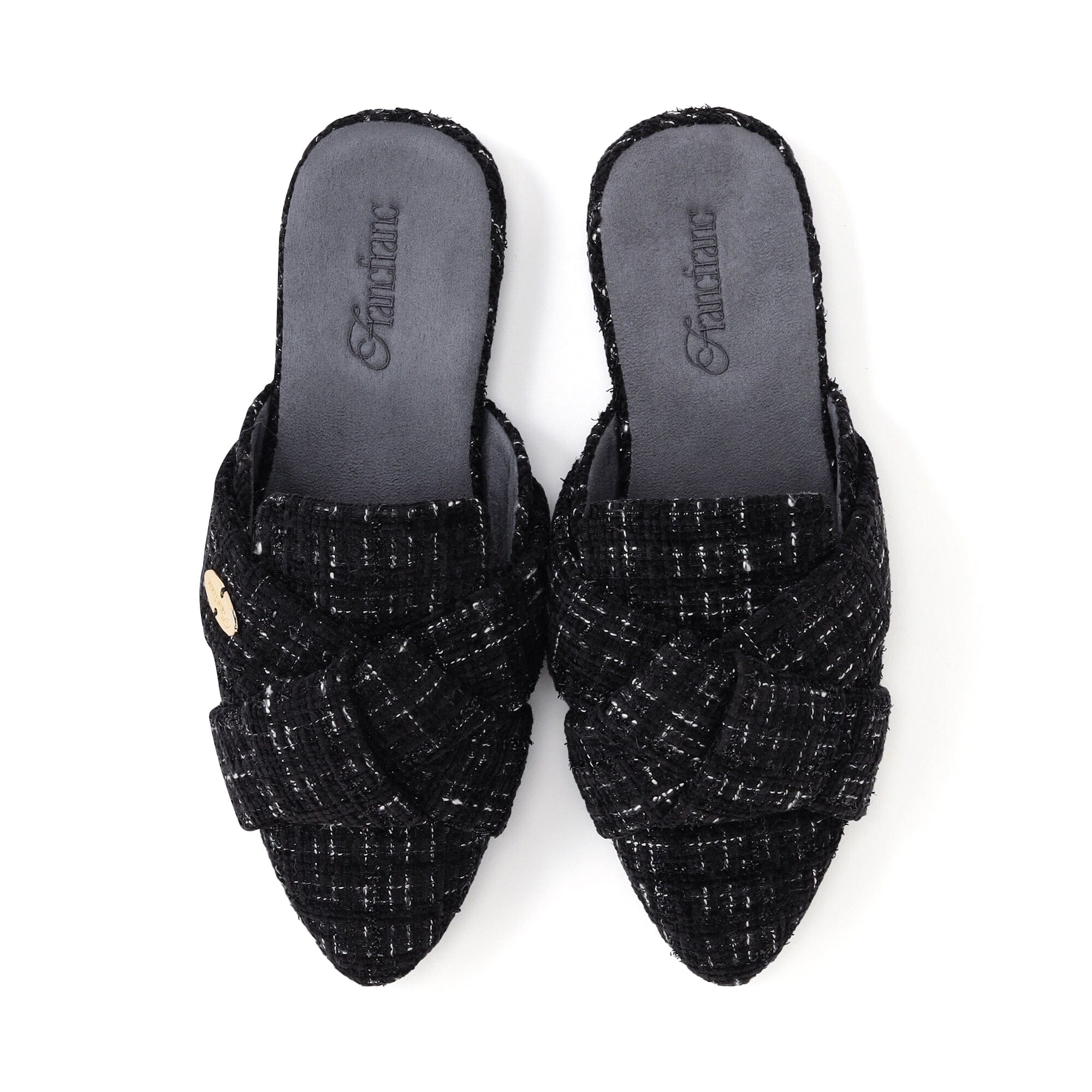 Cross Tweed Room Shoes Black
