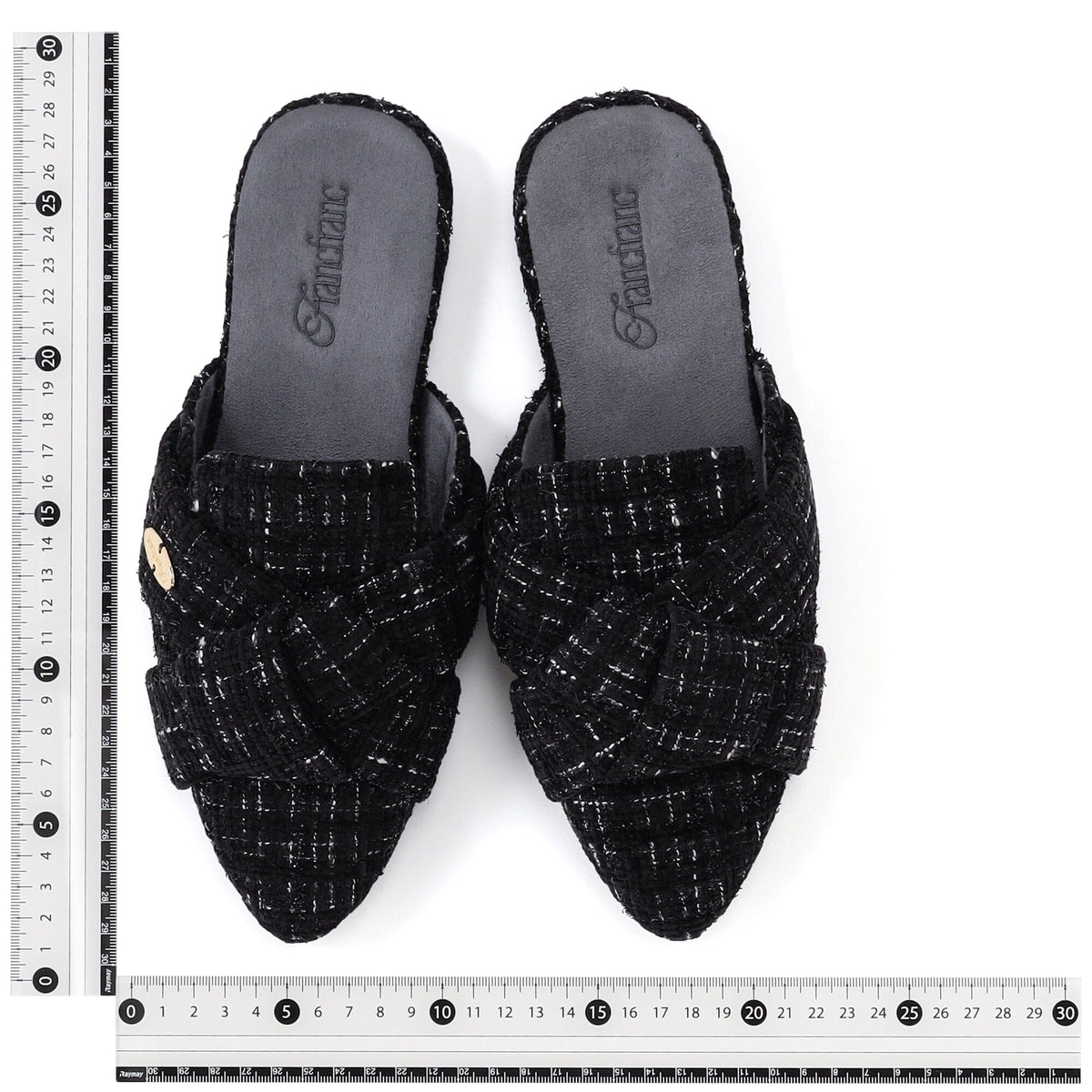 Cross Tweed Room Shoes Black