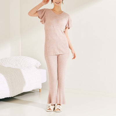 Feather Knit Tee Pajama  Pink