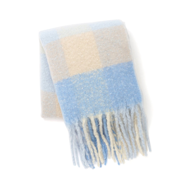 Mohair Like Scarf Check Blue